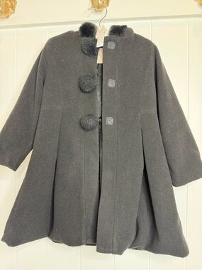 Copper Key Black Kids' Swing Coat with Pom-Pom Buttons